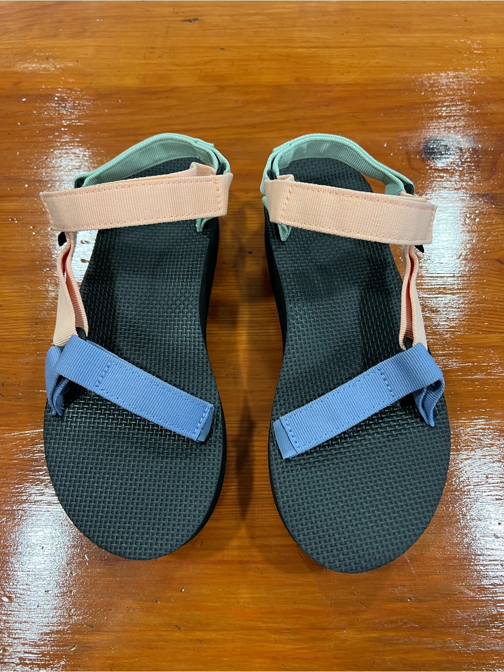 Teva (women’s) Peach & Light Blue Strap Fun Sandals.